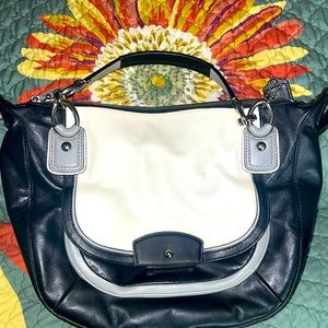 BRAND NEW LEATHER Coach Satchel purse  | Color: Black/white/grey